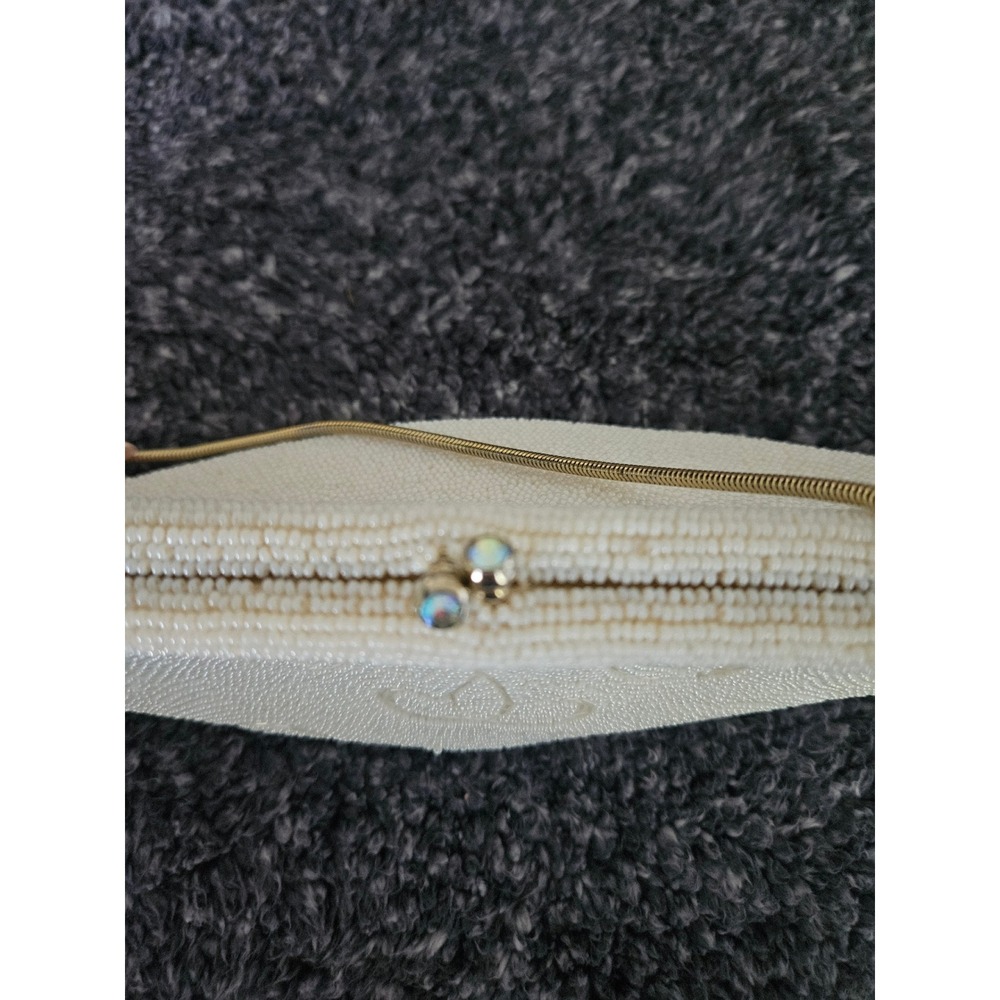 Mantessa Beaded Clutch Ivory Scroll Evening Bag Made Japan Bridal 1950 Vintage - Picture 5 of 7